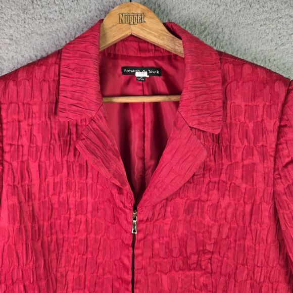 Preston York Red Zip Front Textured Blazer Jacket Size 12 Workwear Stretch Lined - Picture 4 of 13